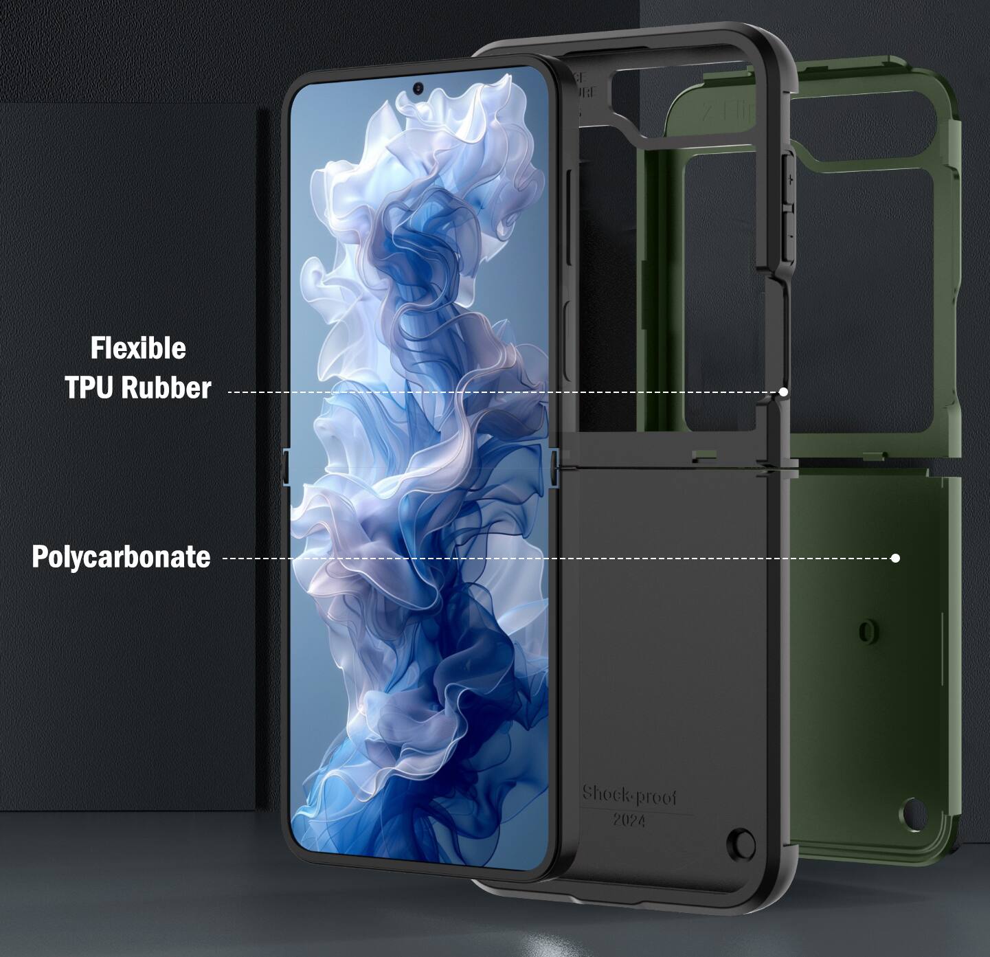 Flexible TPU Rubber  
Polycarbonate  
Shock-proof 2024