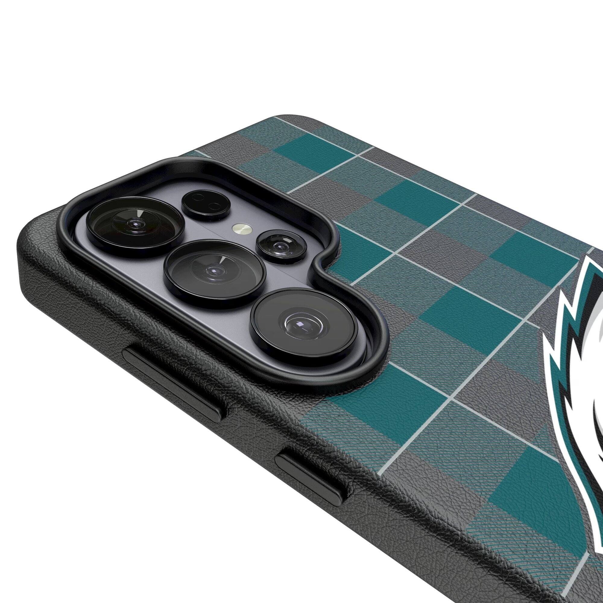 Alt View 2. Keyscaper - Philadelphia Eagles Plaid Galaxy Magnetic Bump Case - S26 - Black.