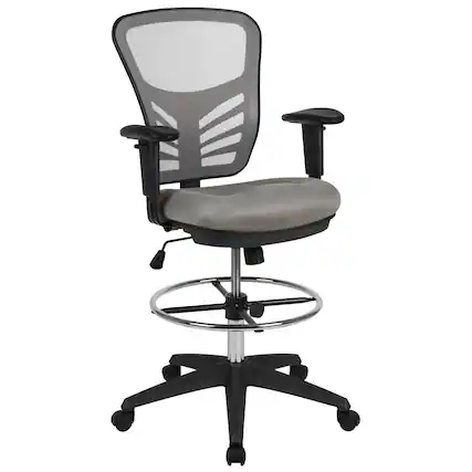 Front. Emma + Oliver - Mid-Back Mesh Adjustable Ergonomic Drafting Chair, Task Chair - Light Gray Mesh/Black Frame.
