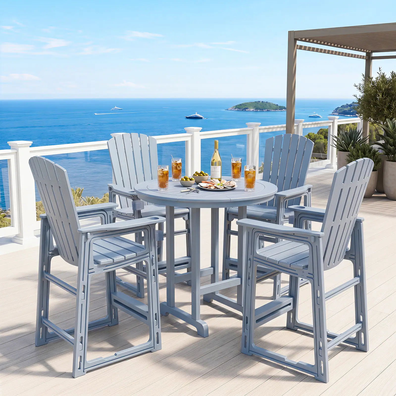 Alt View 5. Costway - Costway 1 PCS All-Weather HDPE Tall Adirondack Chair with Backrest Armrests Footrest Cup Holder - Gray.