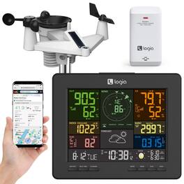 Logia - 7-in-1 WiFi Weather Station with Solar, Indoor/Outdoor Weather Station w/Forecast Data & More - Black