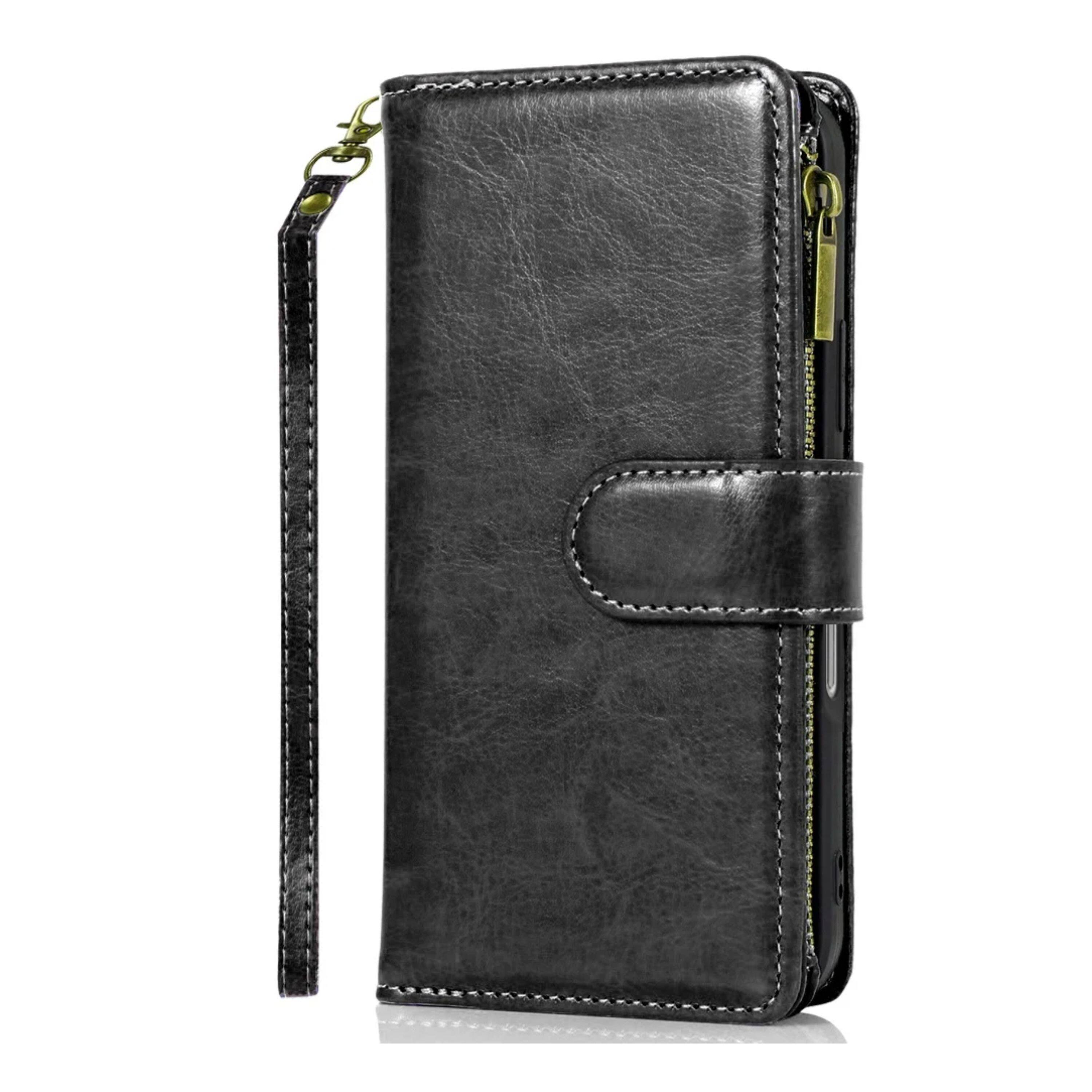 Left. Kitcheniva - PU Leather Phone Wallet Zipper With Tempered Glass For iPhone 17 Pro Max Black - Black.