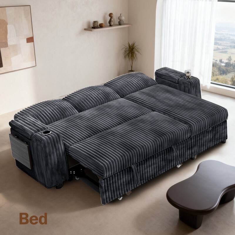 Angle. Vipbear - 85" Modular 3 Seat L Shaped Couch with Reclining Backrest|USB Ports|Cup Holders|Side Table|Storage Chaise Armrests - Grey.