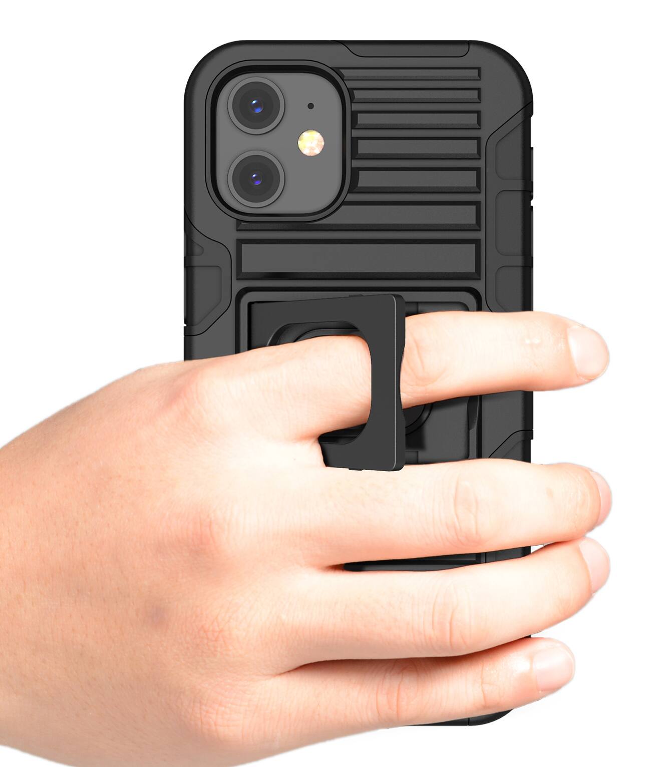 Alt View 5. Nakedcellphone - Combo for iPhone 12 Mini - Ring Grip/Stand Case and Belt Clip Holster - Black.