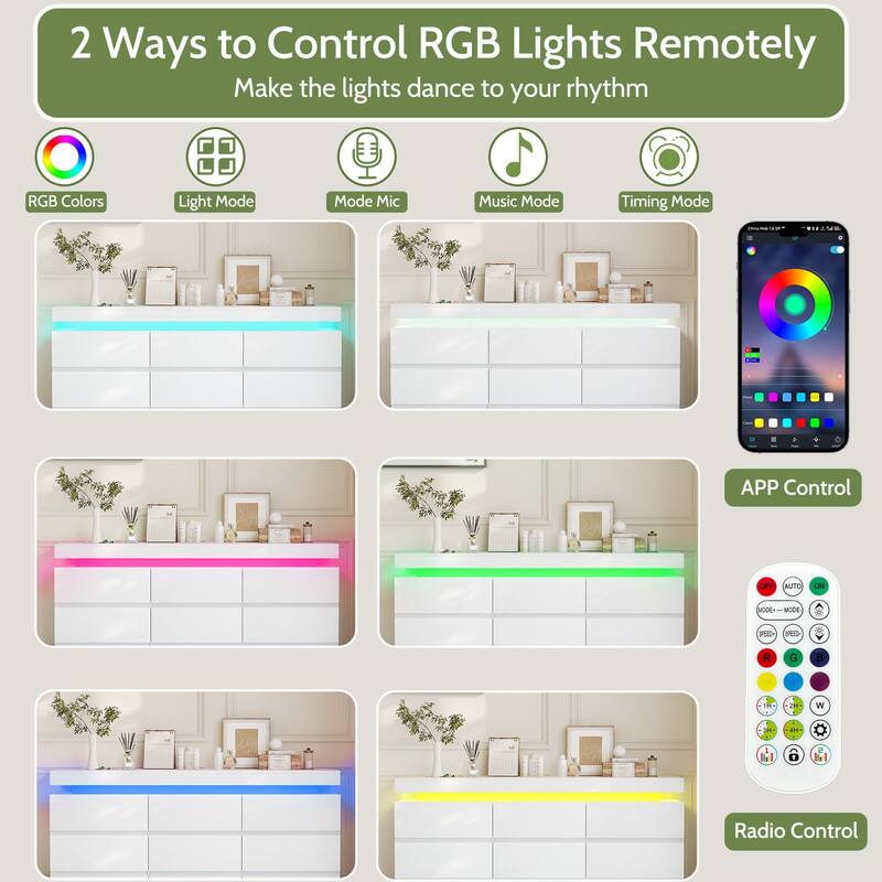 2 Ways to Control RGB Lights Remotely  
Make the lights dance to your rhythm

- RGB Colors
- Light Mode
- Mode Mic
- Music Mode
- Timing Mode

APP Control

Radio Control