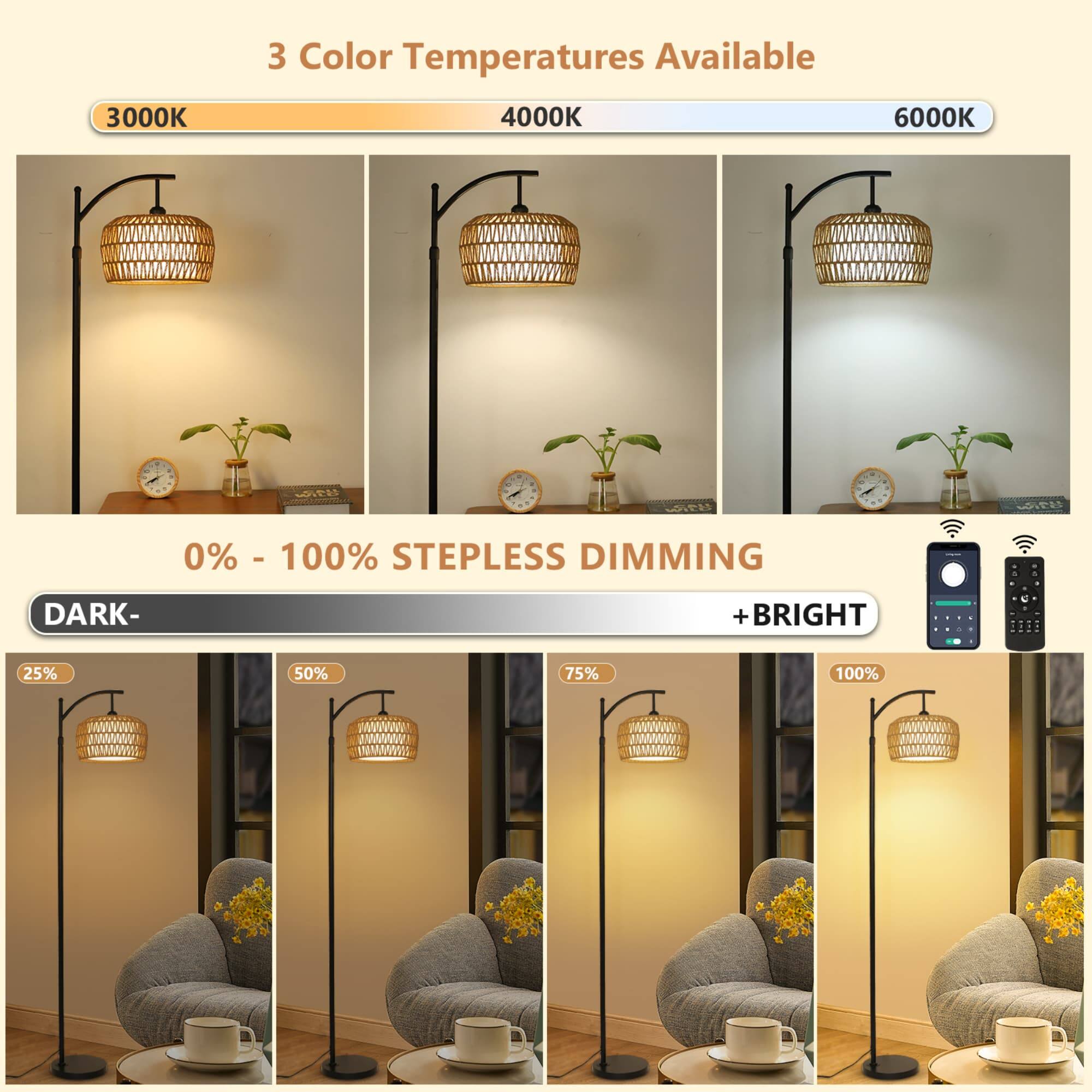 3 Color Temperatures Available  
3000K 4000K 6000K  

0% - 100% STEPLESS DIMMING  
DARK - +BRIGHT  
25% 50% 75% 100%