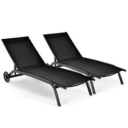 Costway - 2PCS Outdoor Adjustable Chaise Lounge Patio 6-Position Recliner Wheels - Black