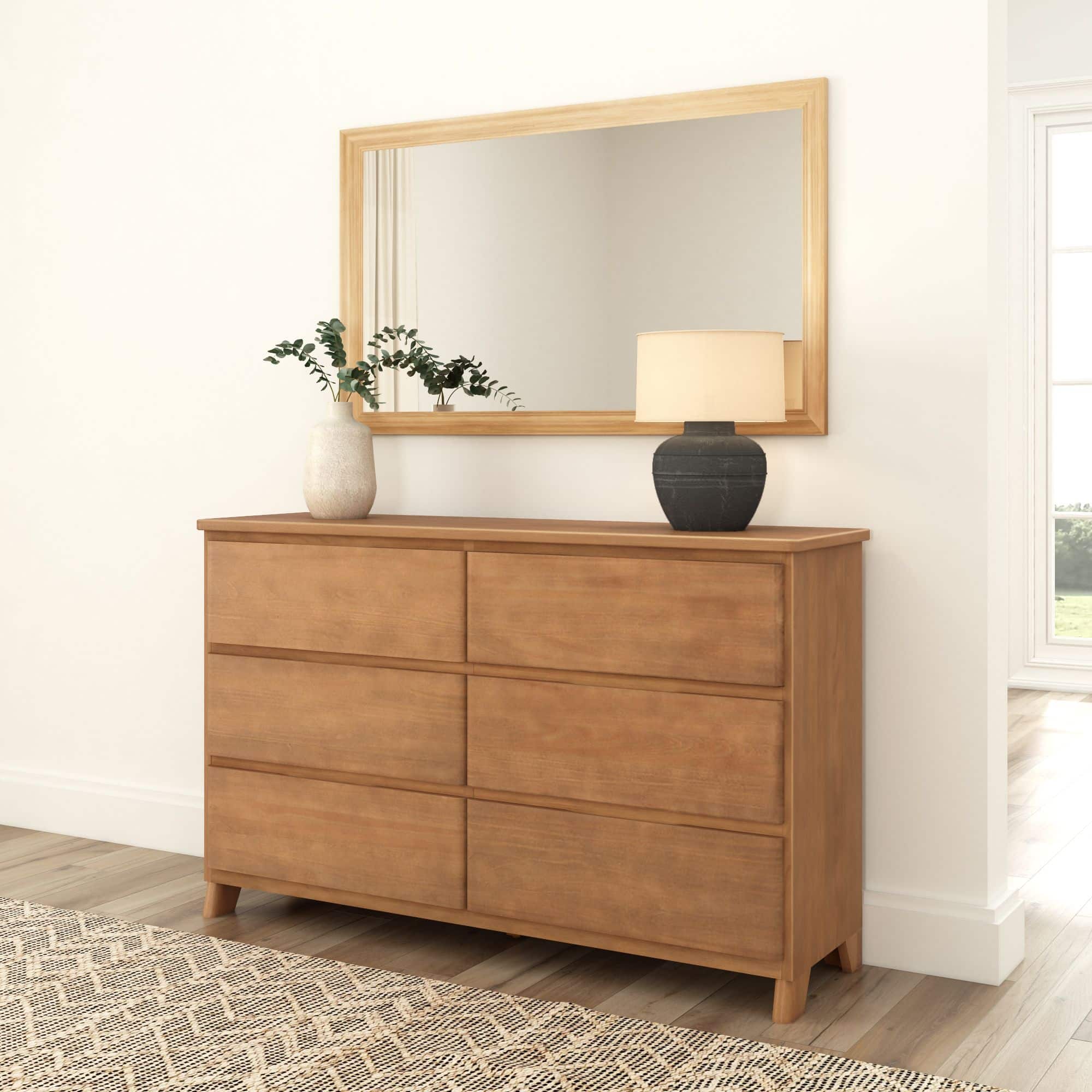 Plank+Beam - Modern Farmhouse 6 Drawer Dresser, Pecan Wirebrush - Pecan Dip