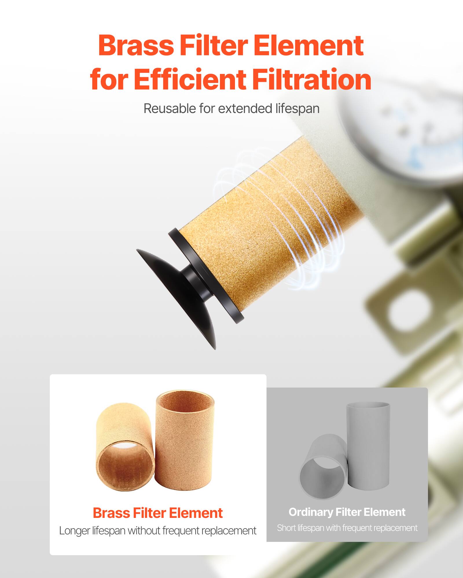Brass Filter Element for Efficient Filtration  
Reusable for extended lifespan  

Brass Filter Element  
Longer lifespan without frequent replacement  

Ordinary Filter Element  
Short lifespan with frequent replacement