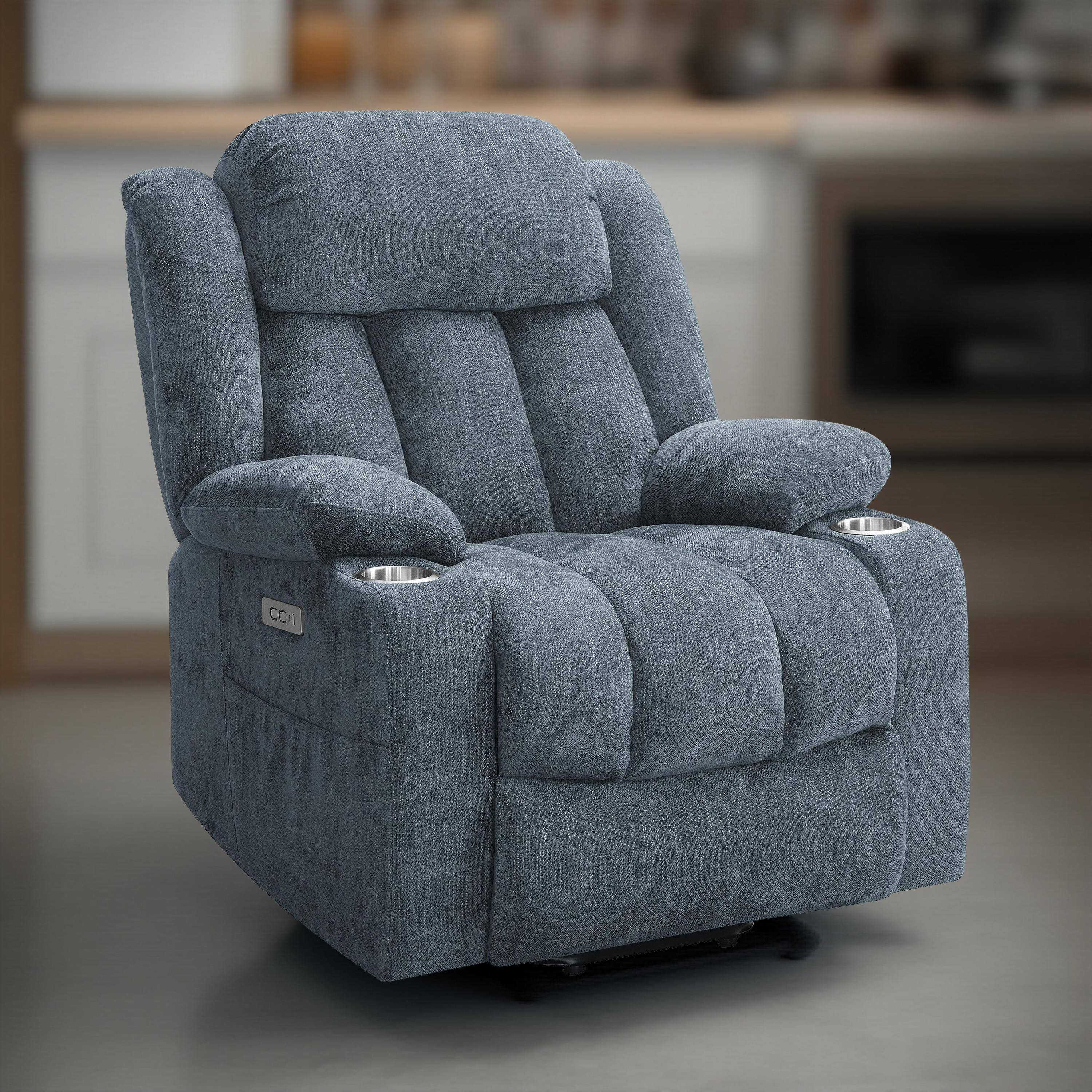 Alt View 2. Manhattan Lane - Limi Power Lift Recliner Chair, Slate , USB Port, Cupholders - Slate Blue.
