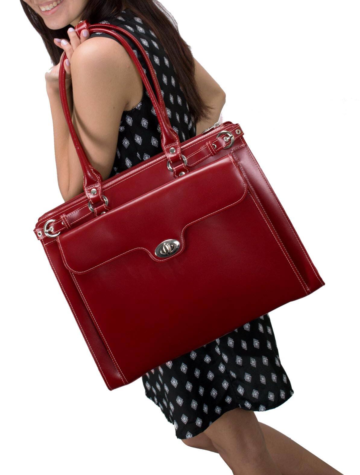 Alt View 2. McKleinUSA - 15-Inch Top-Grain Cowhide Leather Laptop Briefcase WINNETKA Business Organizer Removable Sleeve - Red.