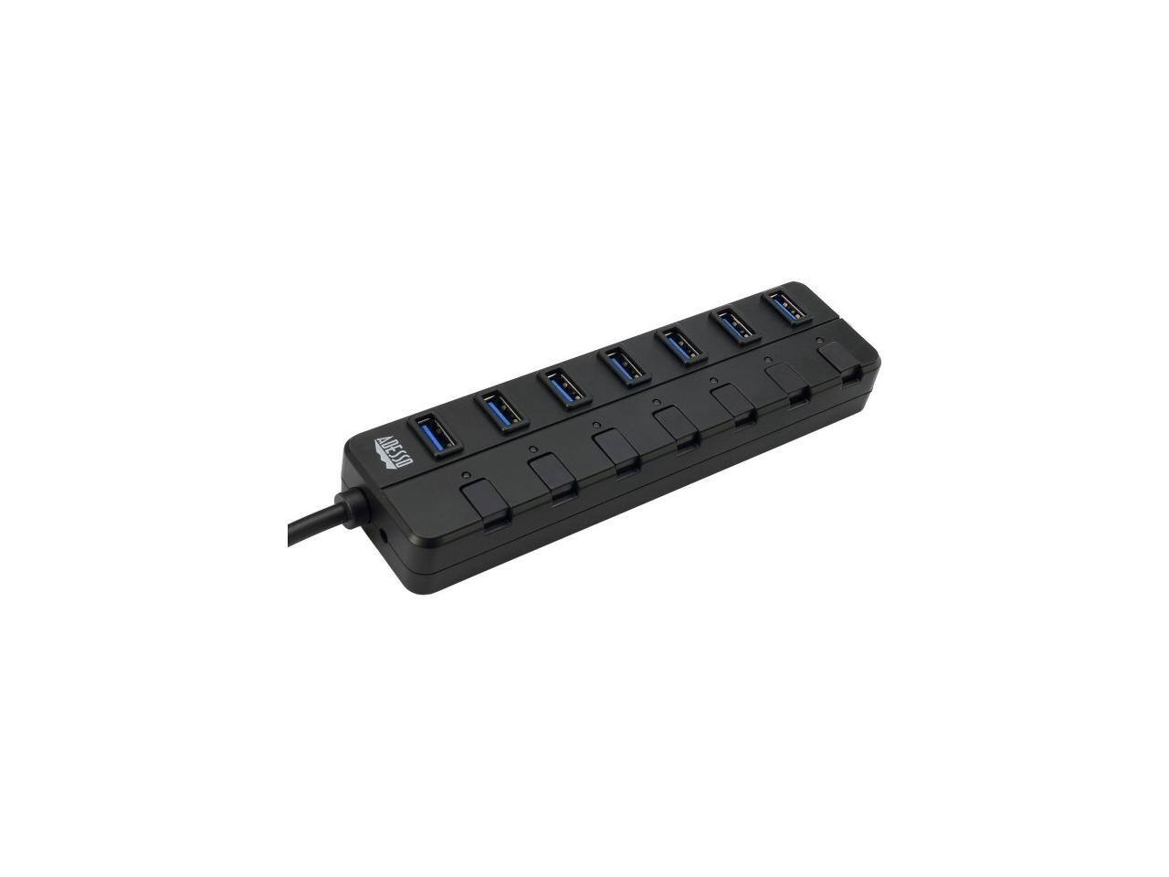 Alt View 10. Adesso - Adesso 7-ports USB 3.0 Hub with 5V2A Power Adaptor - USB - External - 7 USB Port(s) - 7 USB 3.0 Port(s) - PC, Mac - Black,Gray.