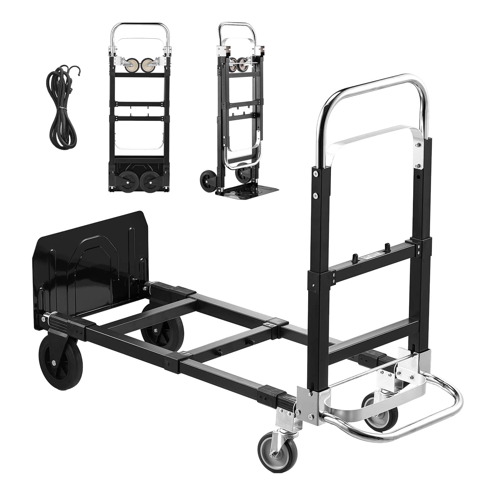 VEVOR - 2 in 1 Folding Hand Truck, 500 lbs Load Capacity for 4-Wheel Mode, Convertible Hand Truck Dolly with Wheels - Black