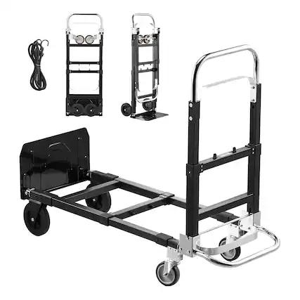 Front. VEVOR - 2 in 1 Folding Hand Truck, 500 lbs Load Capacity for 4-Wheel Mode, Convertible Hand Truck Dolly with Wheels - Black.