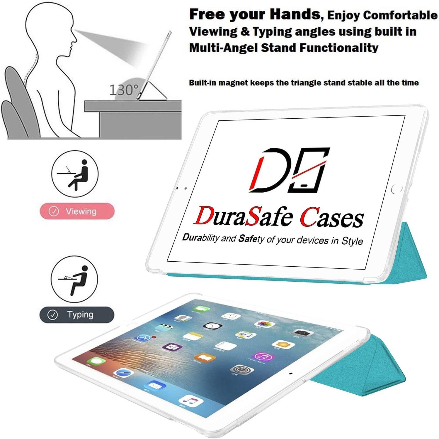 Free your Hands, Enjoy Comfortable Viewing & Typing angles using built in Multi-Angel Stand Functionality

130°

Built-in magnet keeps the triangle stand stable all the time

Viewing

Typing

DuraSafe Cases
Durability and Safety of your devices in Style