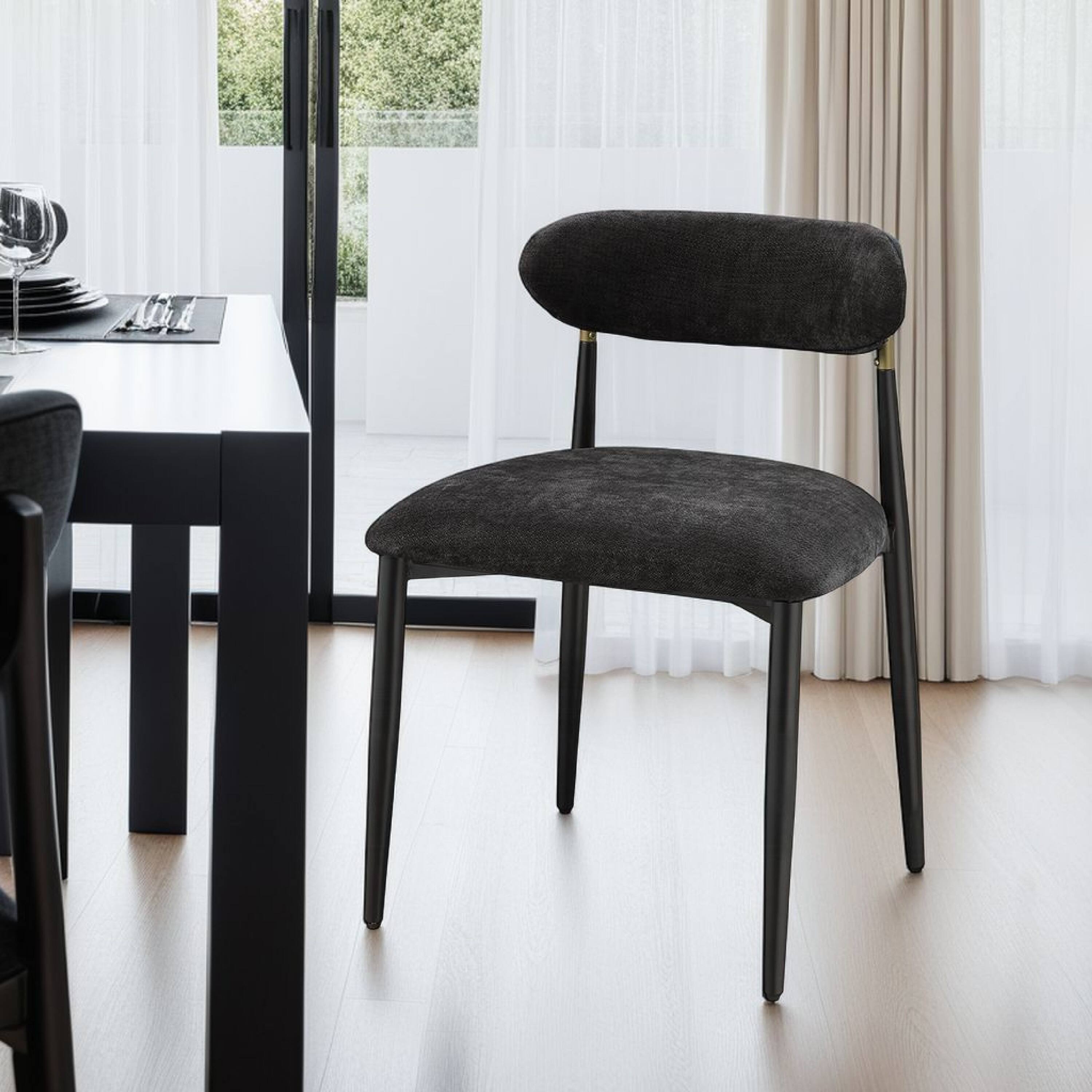 Alt View 5. Manhattan Lane - Vonn Side Dining Chair Set of 2, Black Chenille, Curved, Metal Legs - Black, Gold.