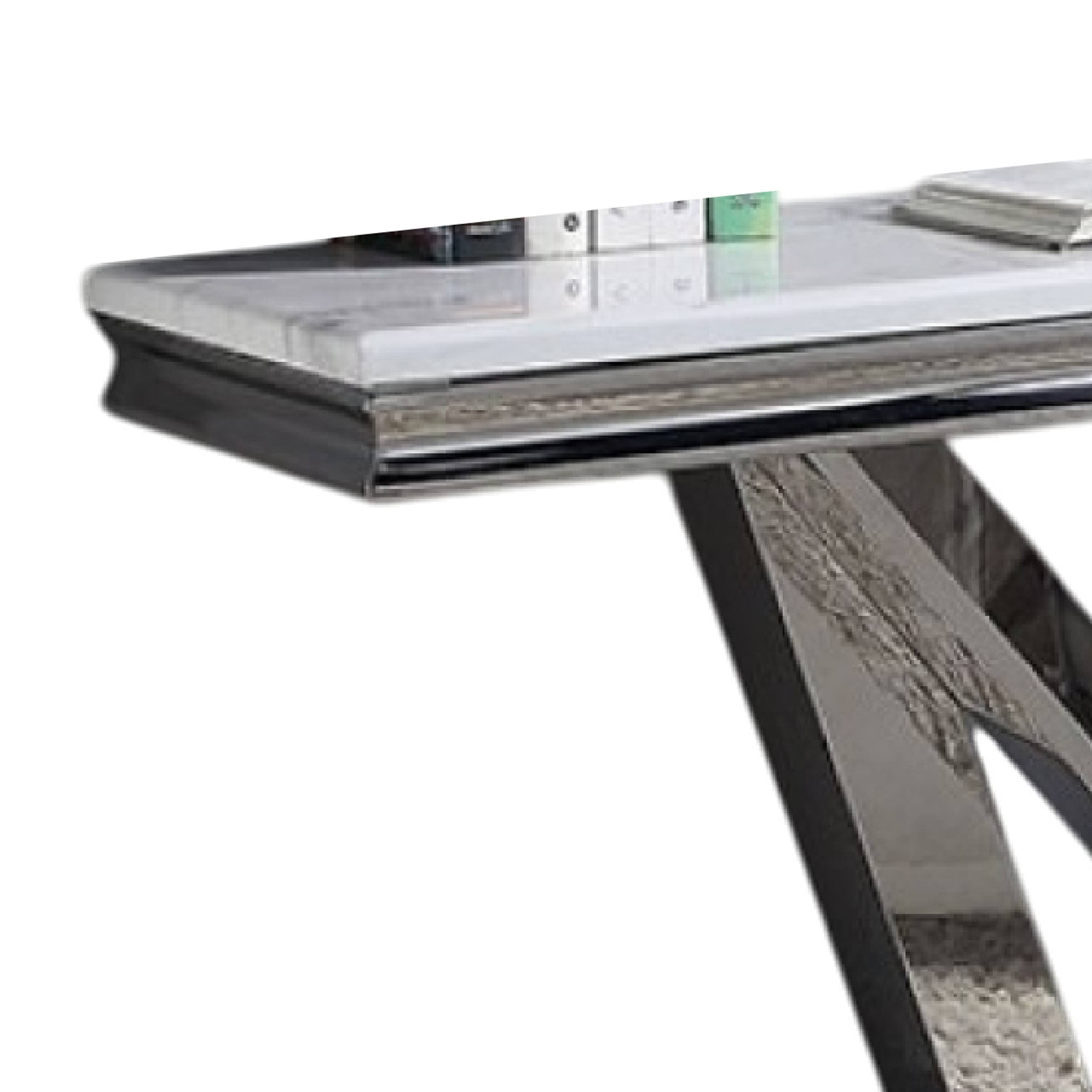Alt View 2. Manhattan Lane - Vily Sofa Console Table, Beveled Faux Marble, Chrome Steel V-Base - Chrome, White.