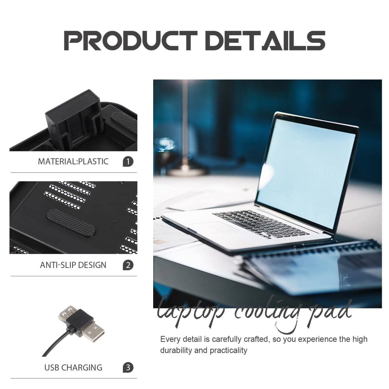 PRODUCT DETAILS

1. MATERIAL: PLASTIC
2. ANTI-SLIP DESIGN
3. USB CHARGING

Every detail is carefully crafted, so you experience the high durability and practicality.