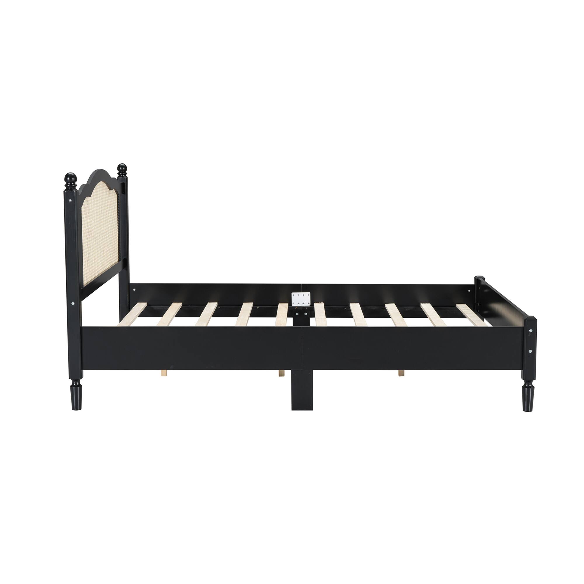 Alt View 1. GOODSILO - Vintage Rattan Headboard Queen Size Platform Bed Frame with Wooden Slat Support - Black.