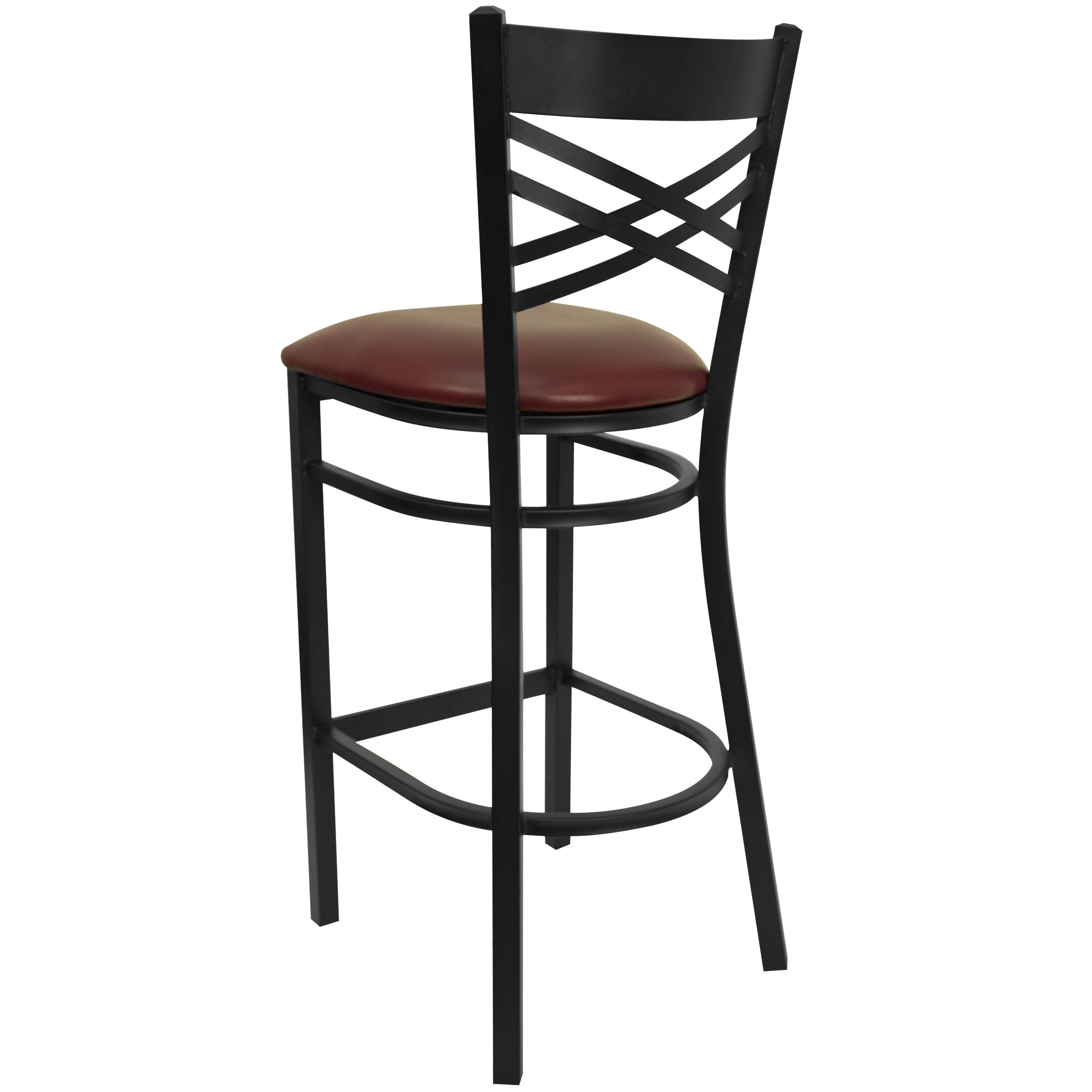 Alt View 4. Emma + Oliver - 2 Pack "X" Back Metal Restaurant Barstool - Burgundy Vinyl Seat/Black Metal Frame.