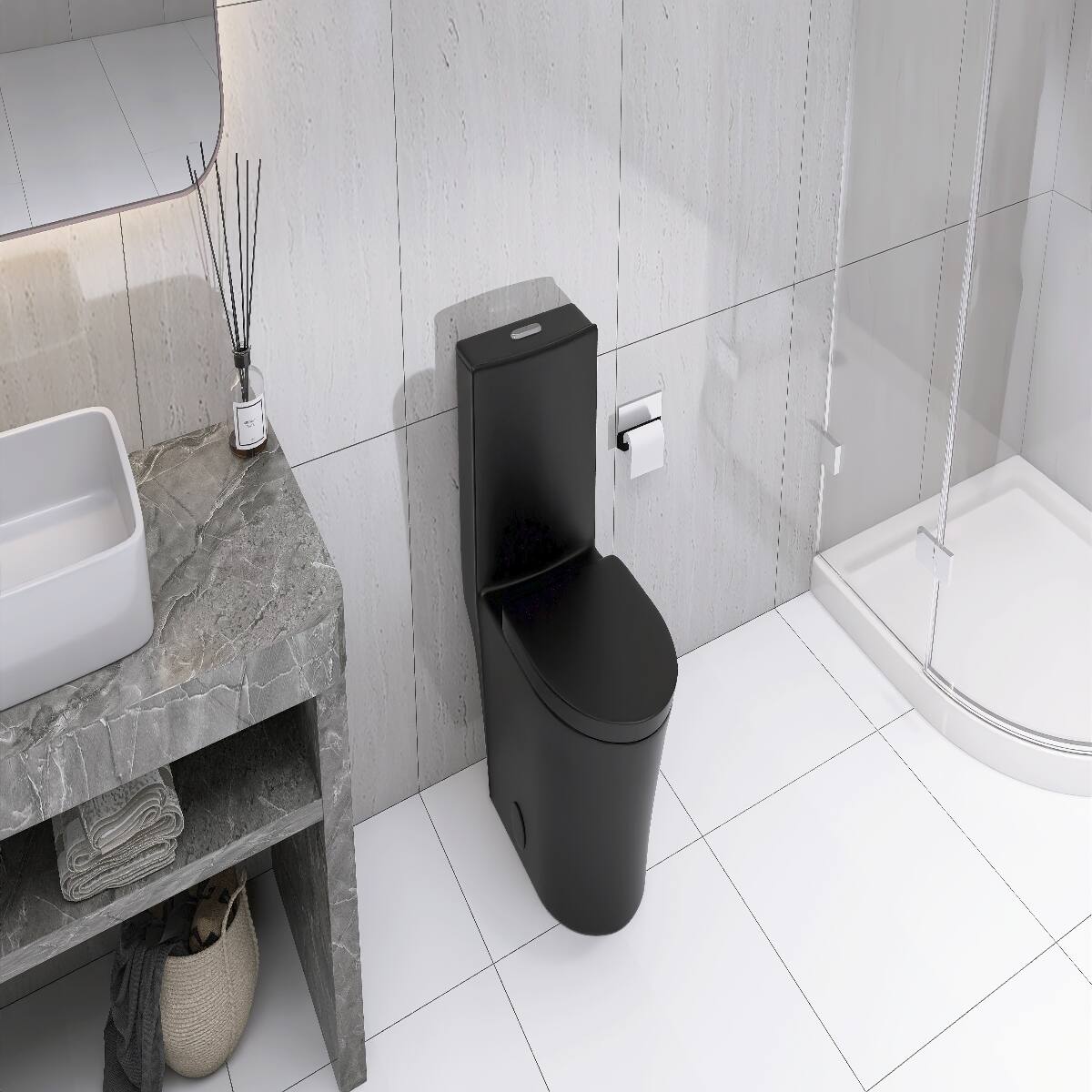 Alt View 1. Loheer - Loheer Matte Black Elongated Toilet One Piece Dual Flush Bathroom Fixture - Matte Black.