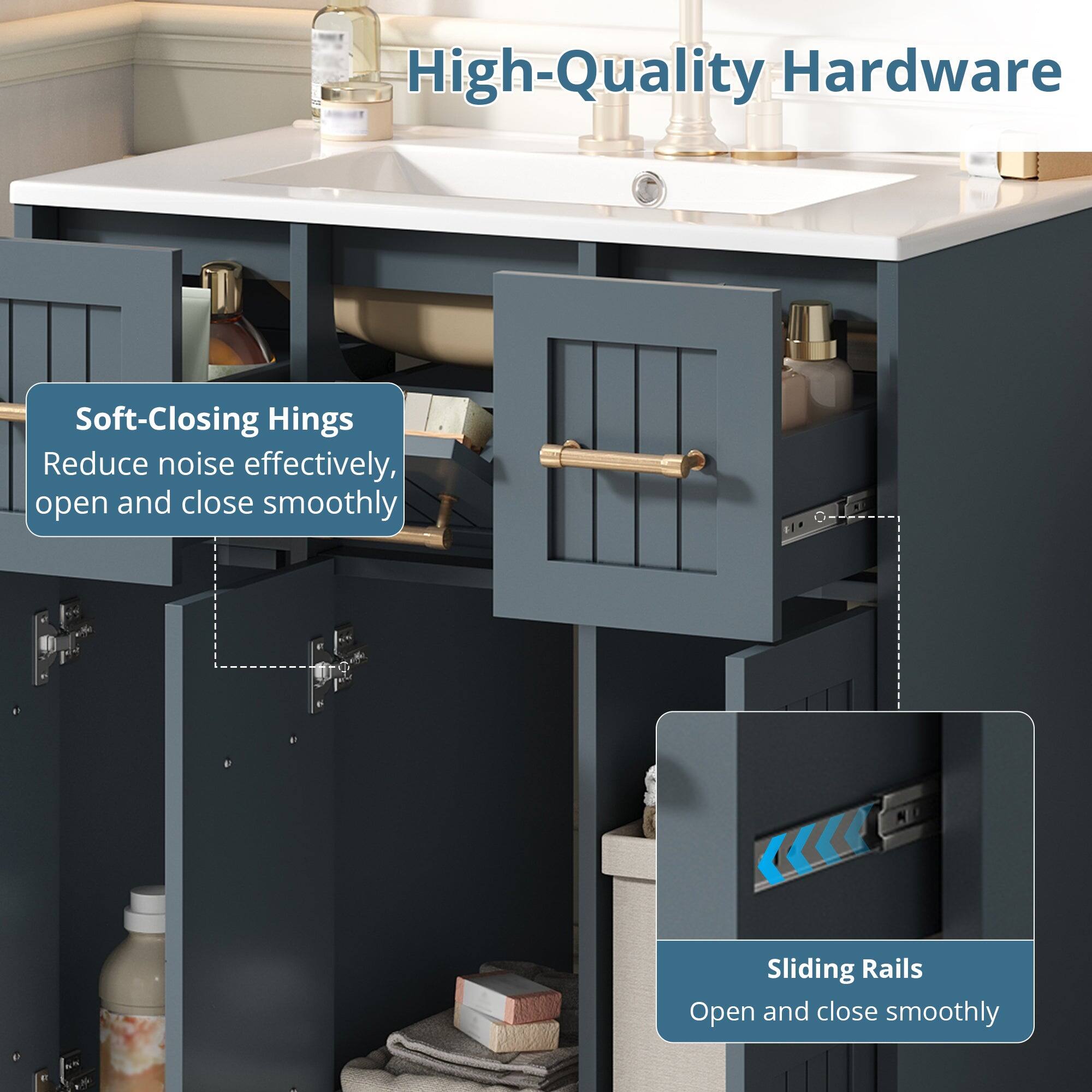 High-Quality Hardware

Soft-Closing Hinges
Reduce noise effectively, open and close smoothly

Sliding Rails
Open and close smoothly