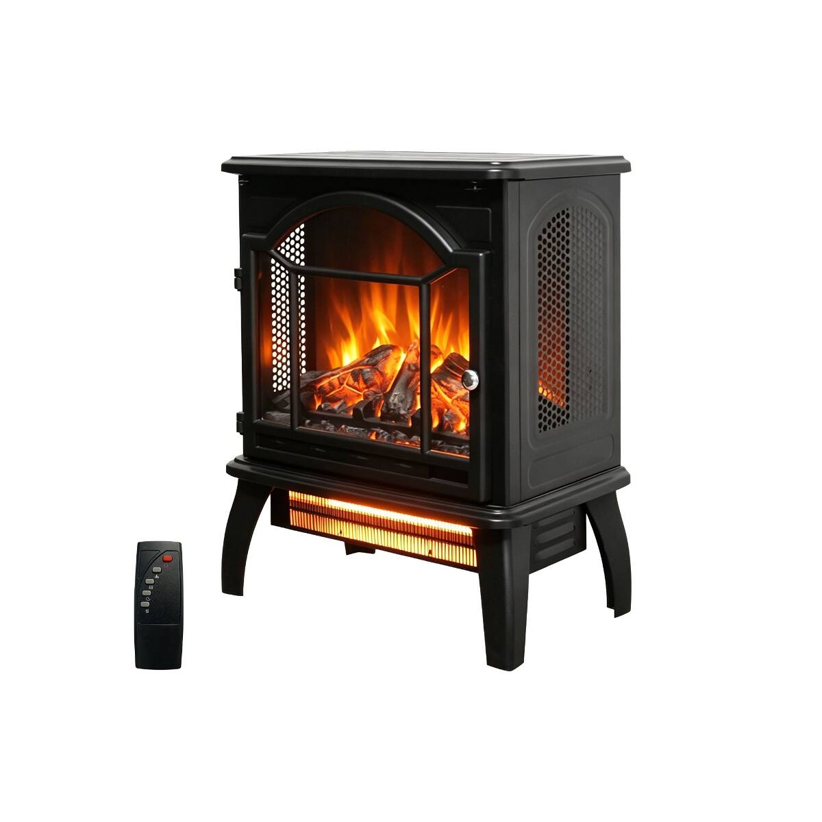Front. Loheer - Loheer 18 inch electric fireplace stove Freestanding Infrared Quartz Heater with Remote Control Antique Black - Antique Black.