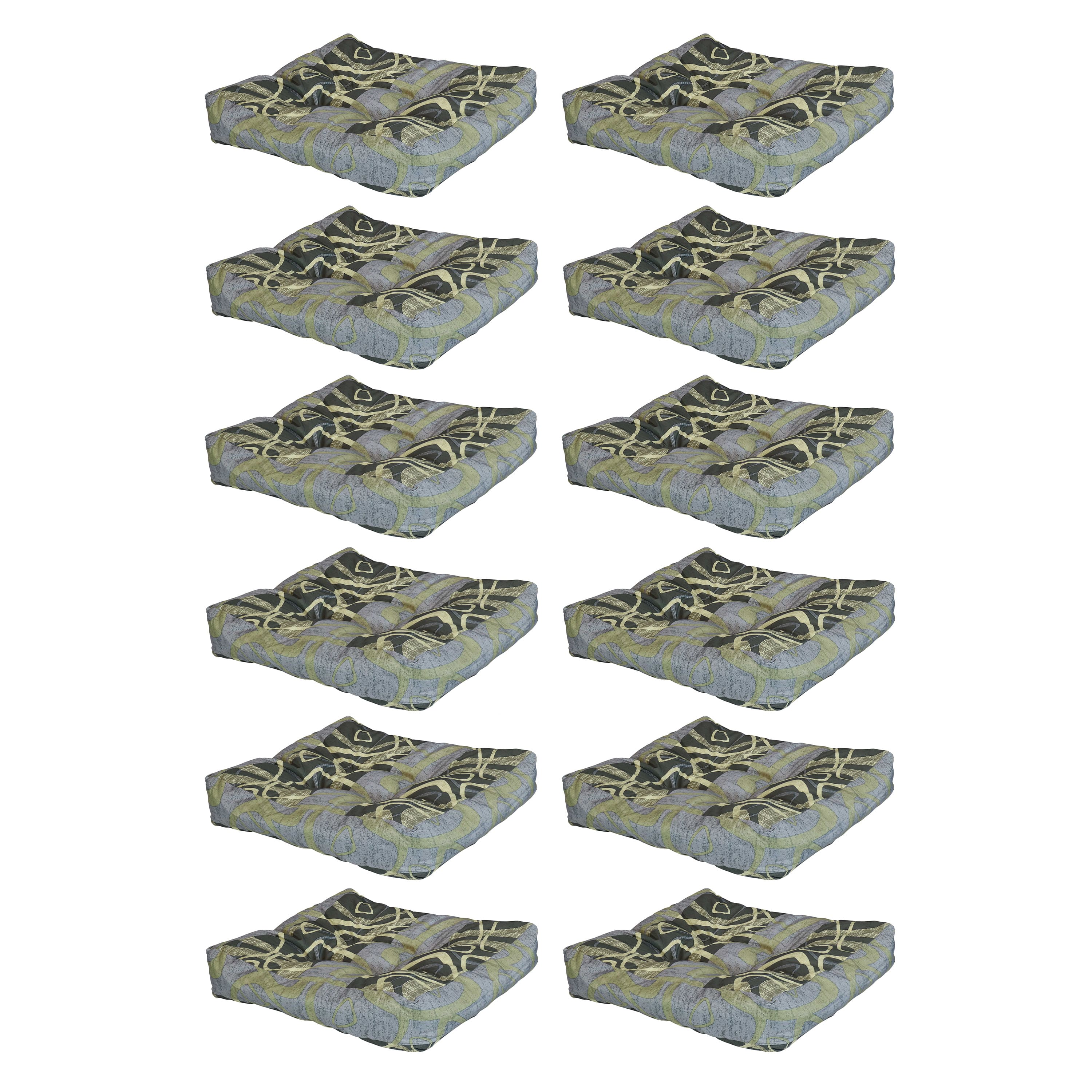 Sunnydaze - Outdoor Square Tufted Seat Cushion - Set of 12 - Modern Jazz