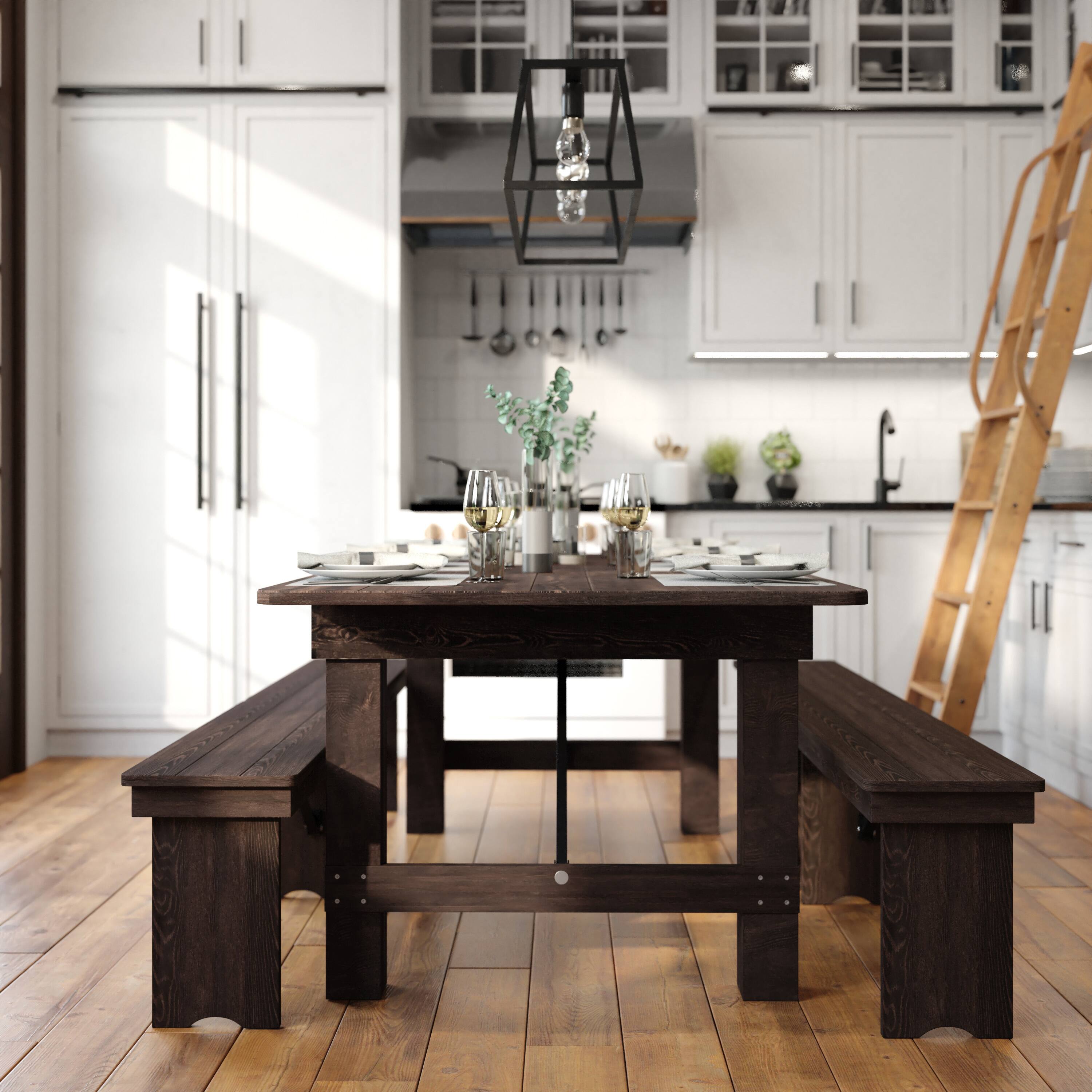 Alt View 3. Flash Furniture - HERCULES 7' x 40" Rectangular Antique Rustic Mahogany Solid Pine Folding Farm Table - Brown.