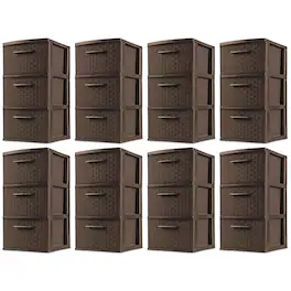 Sterilite - 3 Drawer Decorative Plastic Weave Storage Tower, 8-Pack, Espresso