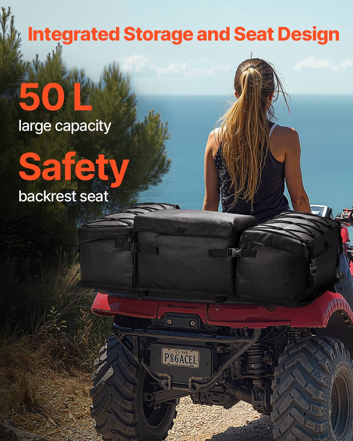 Integrated Storage and Seat Design  
50 L large capacity  
Safety backrest seat