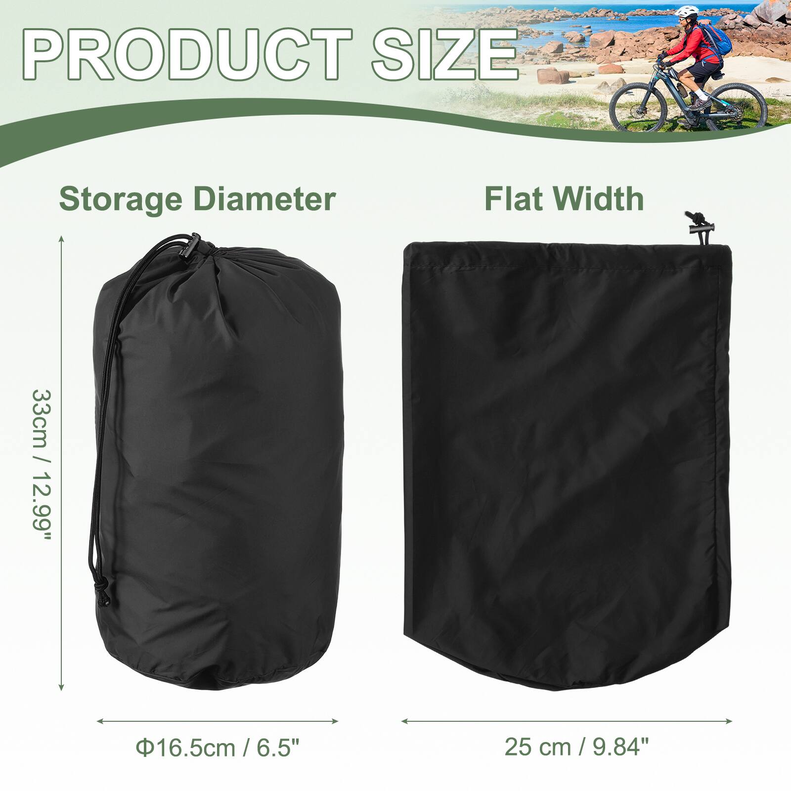 PRODUCT SIZE

Storage Diameter  
33cm / 12.99"  
Φ16.5cm / 6.5"

Flat Width  
25 cm / 9.84"