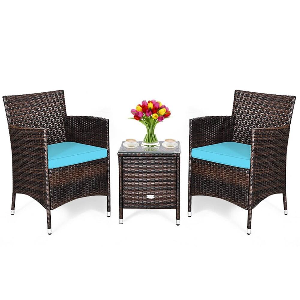 Alt View 1. Pefilos - 3-Piece Patio Conversation Set Outdoor Rattan Wicker Furniture Set with Coffee Table & Chairs Patio Bistro with Seat - Multicolor.