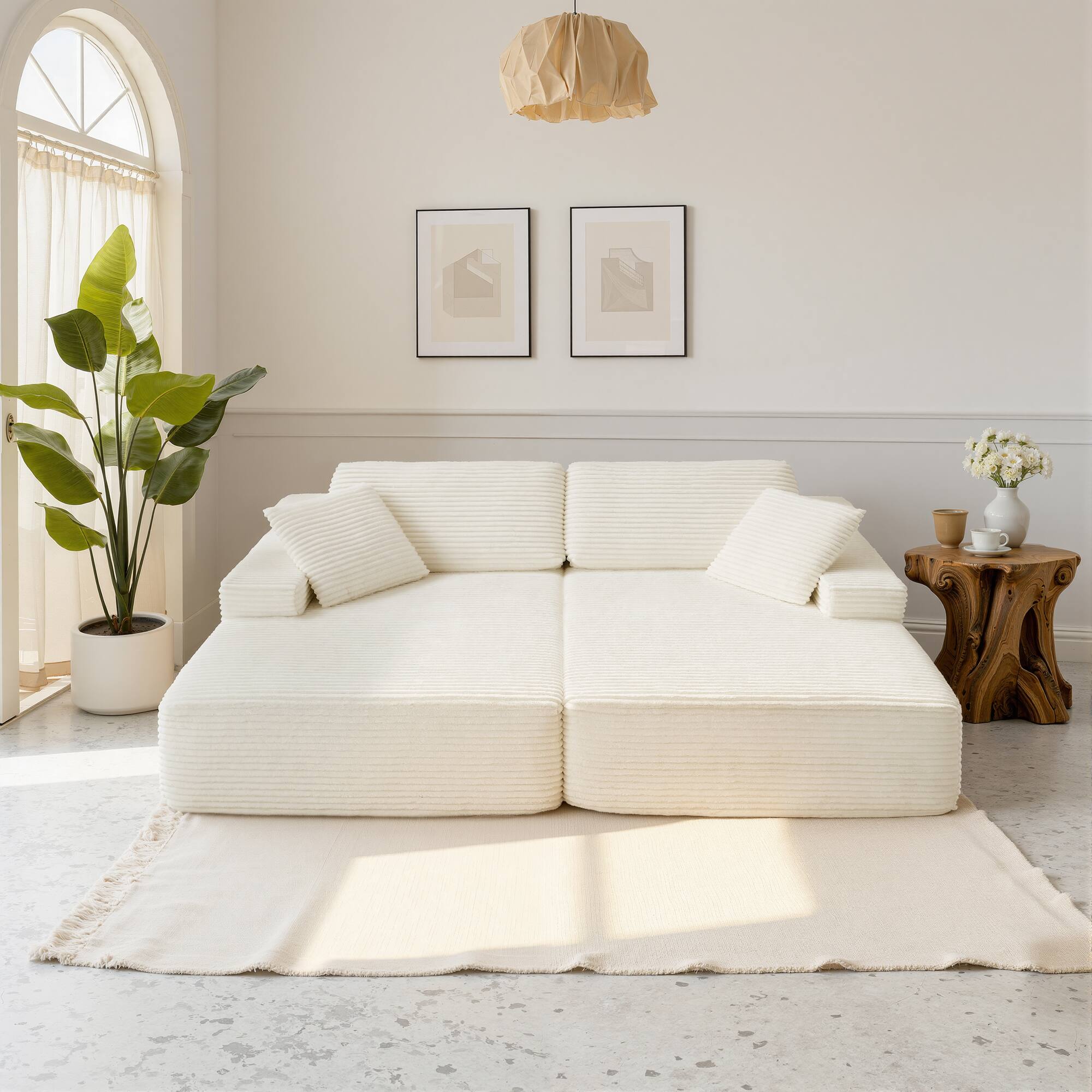 Alt View 6. Meqiodas - 89.3” Oversized Double Lounge Chaise,Cloud Plush Sofa Bed,Modern Corduroy Upholstered Boneless Cloud Sofa Deep Seat - Beige.
