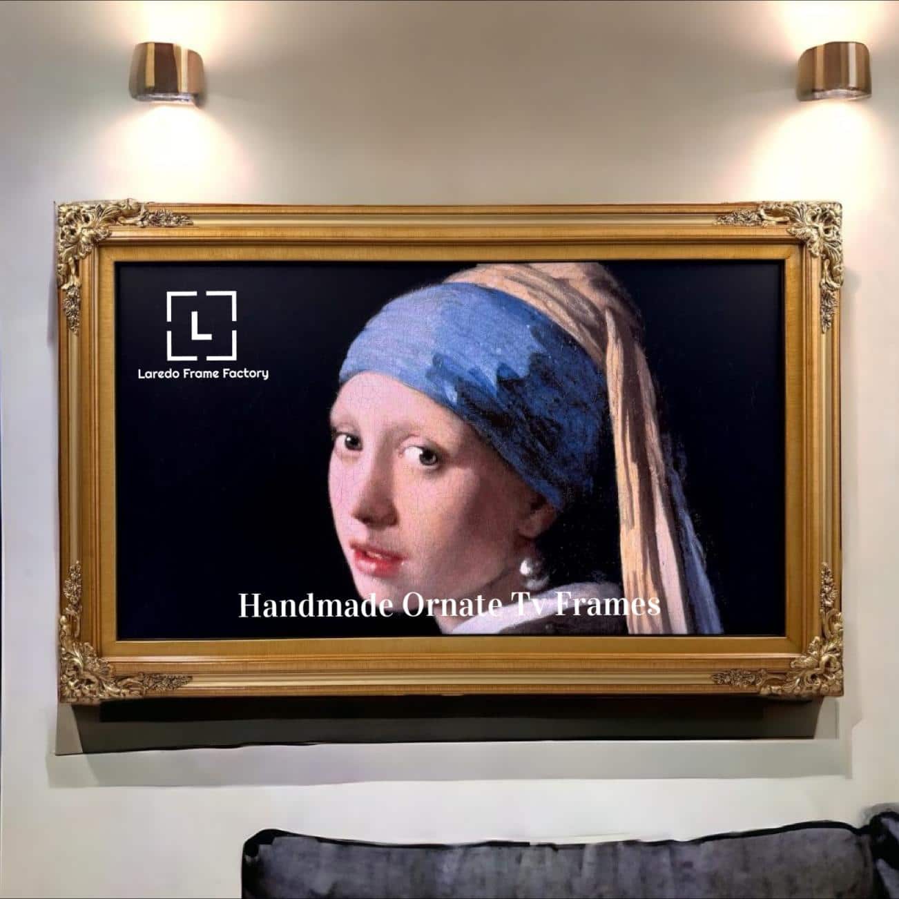 LAREDO FRAME FACTORY - 50 inch Handmade ornate Tv frame for Samsung The Frame tv and Frame Pro Model - LIGHT GOLD