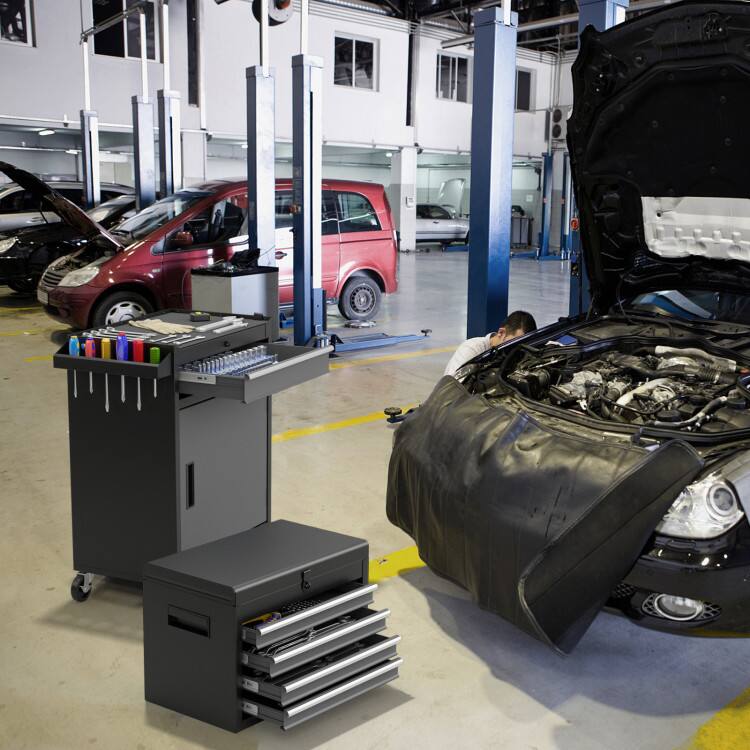 Back. SlickBlue - 2-in-1 Garage Rolling Tool Chest with Five Lockable Drawers - Black & Grey.