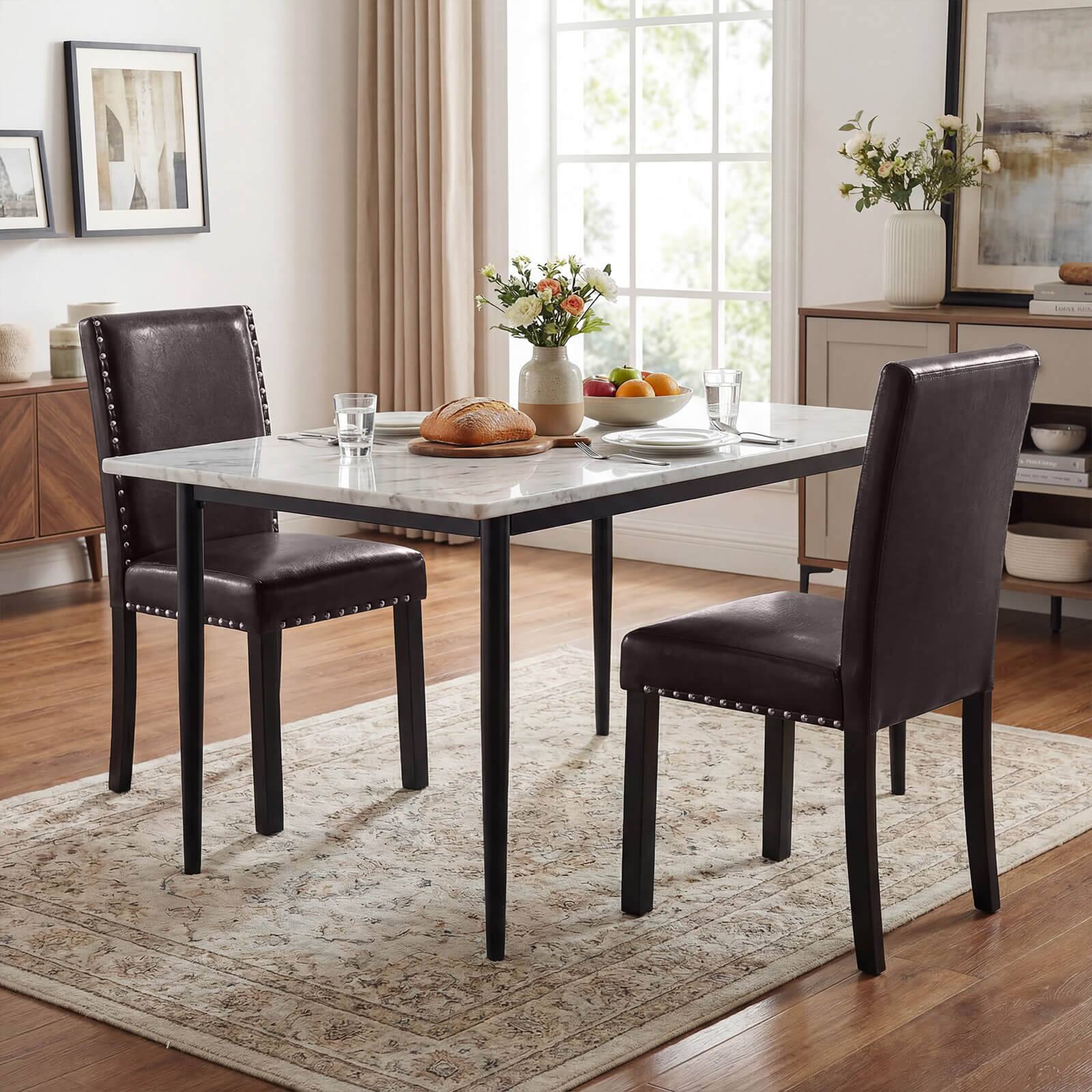 Alt View 4. Costway - Costway Dining Chair Set of 2 with Wood Legs, Nailhead Trim, Padded Seat & Backrest - Brown.