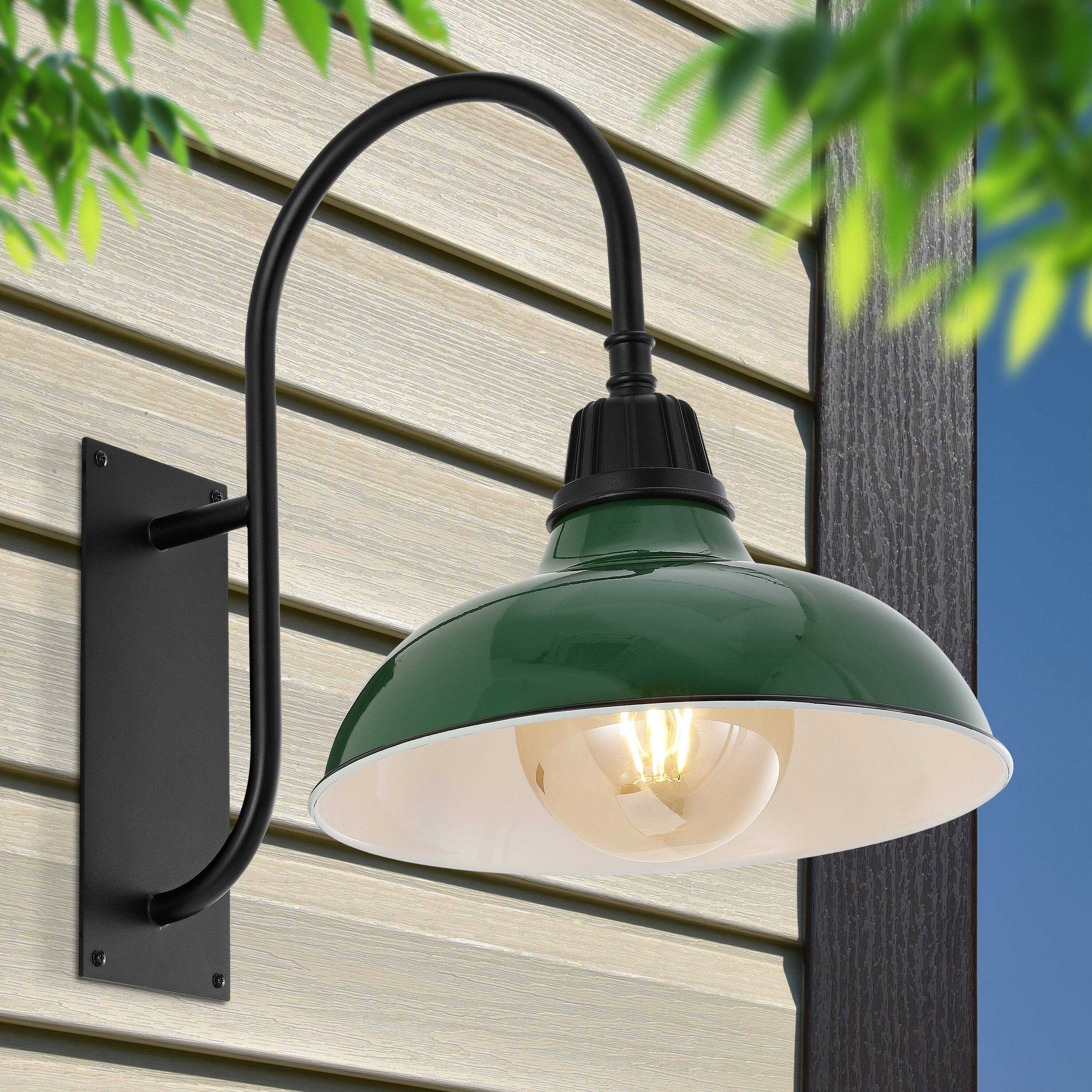Alt View 7. Jonathan Y - Stanley 12.25" 1-Light Farmhouse Industrial Indoor/Outdoor Iron LED Gooseneck Arm Outdoor Sconce, Green - Green/Black.