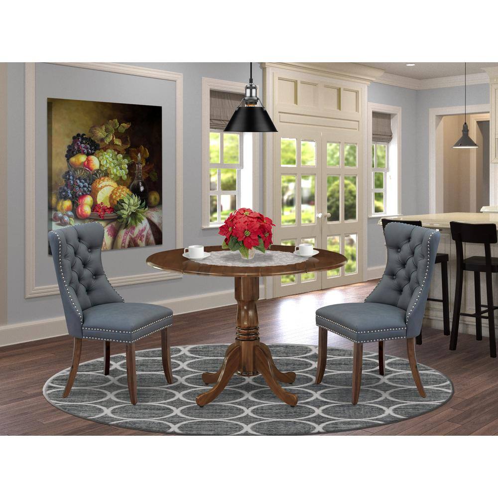 Alt View 3. East West Furniture - 3 Piece Dining Set Consists of a Round Kitchen Table with Dropleaf - Grey.