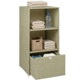 Outsunny - Pool Towel Rack, Water-Resistant PE Plastic Rattan Wicker Storage Organizer, 2 Shelves - Gray