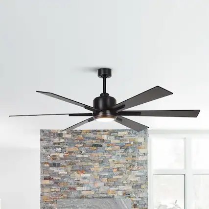 Front. Parrot Uncle - 65" Modern Black Windmill LED Ceiling Fan with Remote Control and Lights - Black.