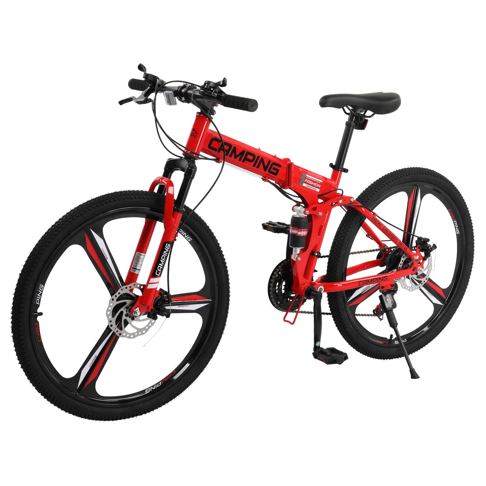 Left. Winado - 26" Folding Bike Full Suspension Mountain Bike 21 Speed Mens/Womens High Carbon Steel Frame,Suspension Fork - RED.