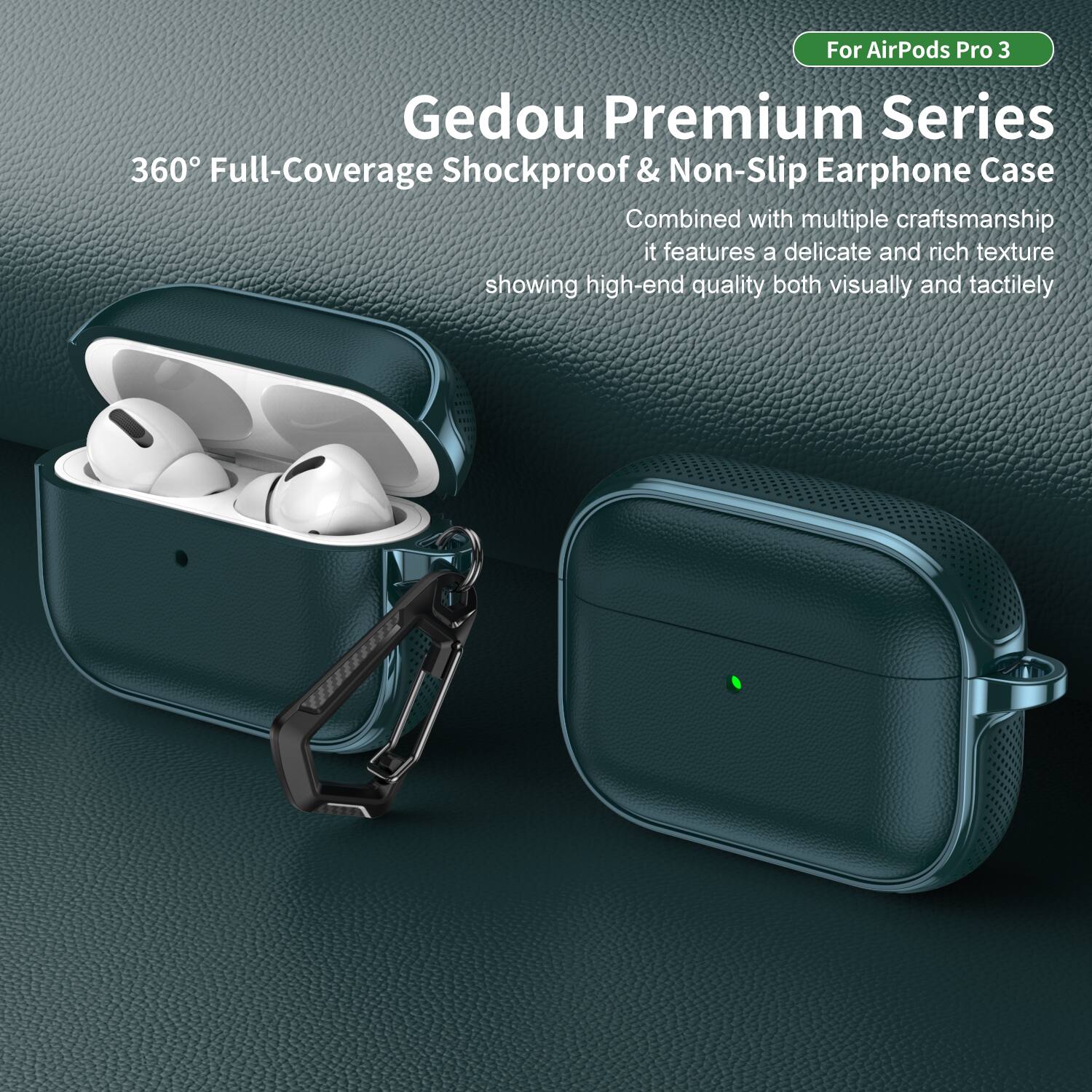 For AirPods Pro 3

Gedou Premium Series  
360° Full-Coverage Shockproof & Non-Slip Earphone Case

Combined with multiple craftsmanship, it features a delicate and rich texture showing high-end quality both visually and tactiley.