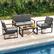 Back. Costway - 4 PCS Patio Aluminum Furniture Set Wood-Plastic Armrests & Tabletop for Balcony - Gray.