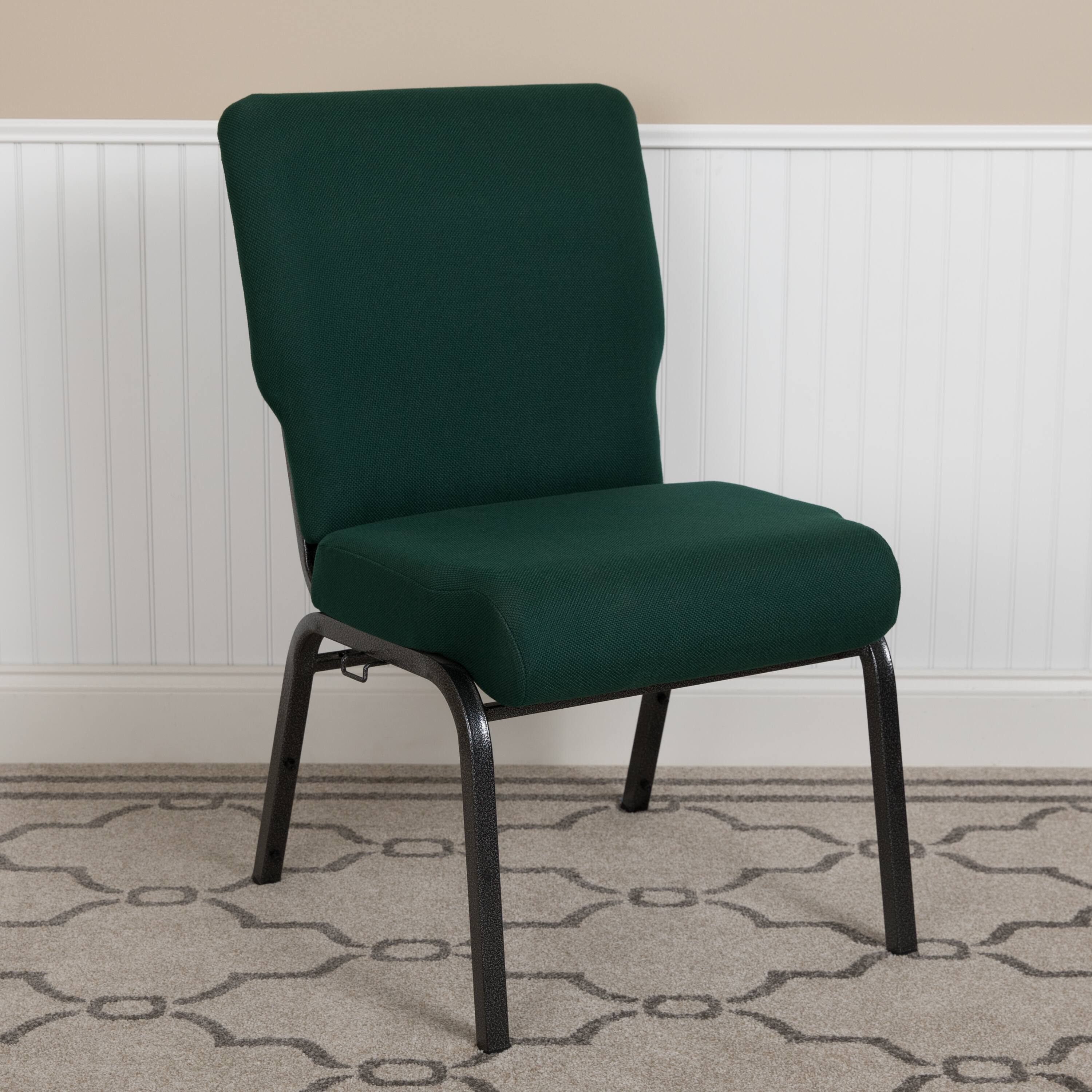 Alt View 1. Emma + Oliver - 20.5 in. Molded Foam Church Chair - Hunter Green Fabric/Silver Vein Frame.
