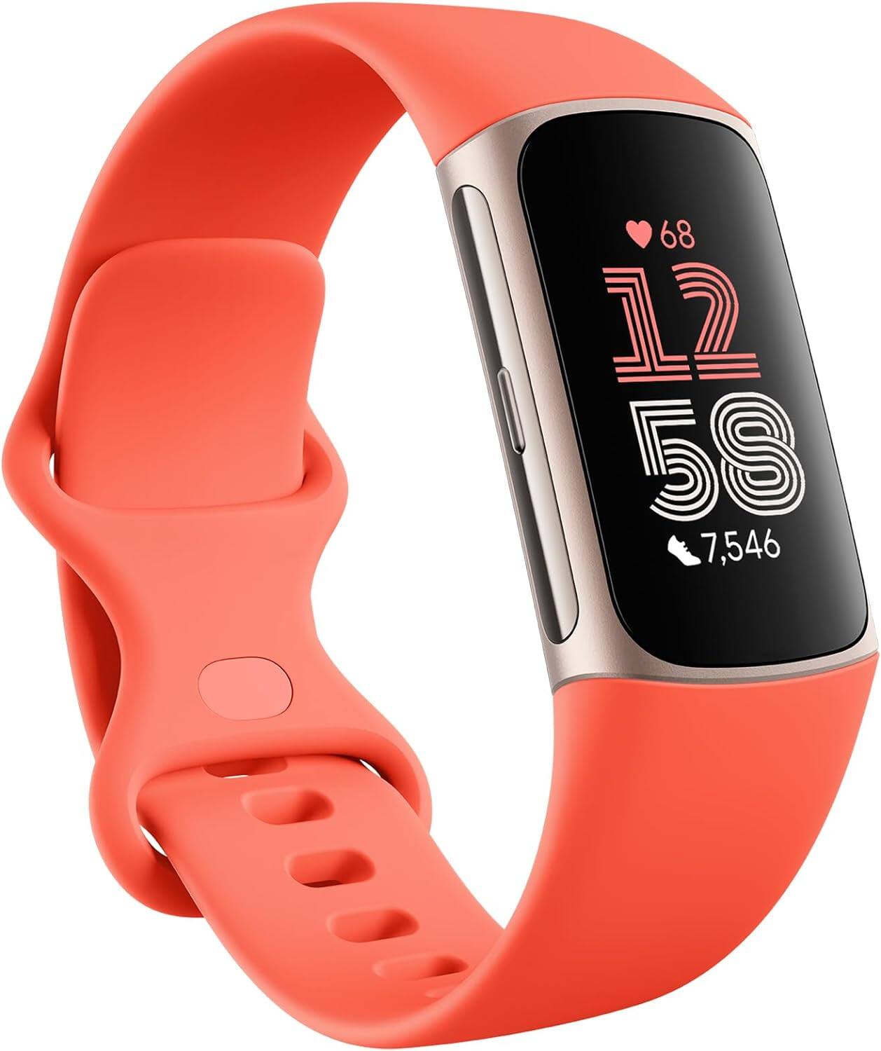 Angle. Fitbit - Fitbit Charge 6 Fitness Tracker Smartwatch, Gold Case w/ Coral Bundle - Orange.