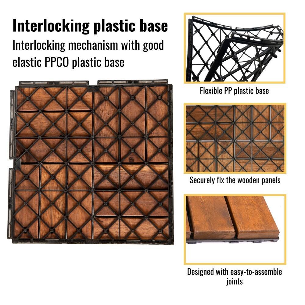 Interlocking plastic base  
Interlocking mechanism with good elastic PP plastic base  
Flexible PP plastic base  
Securely fix the wooden panels  
Designed with easy-to-assemble joints