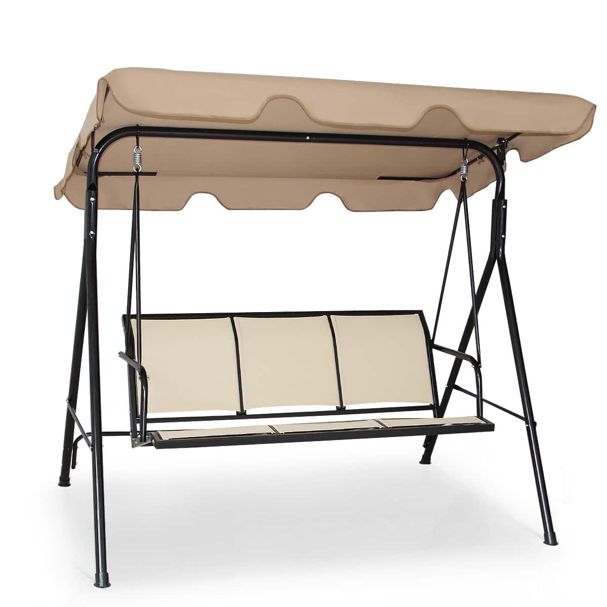 Front. Costway - Costway Outdoor Patio Swing Canopy 3 Person Canopy Swing Chair Patio Hammock - Brown.