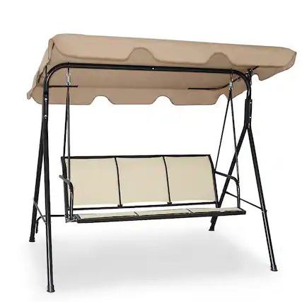 Front. Costway - Costway Outdoor Patio Swing Canopy 3 Person Canopy Swing Chair Patio Hammock - Brown.