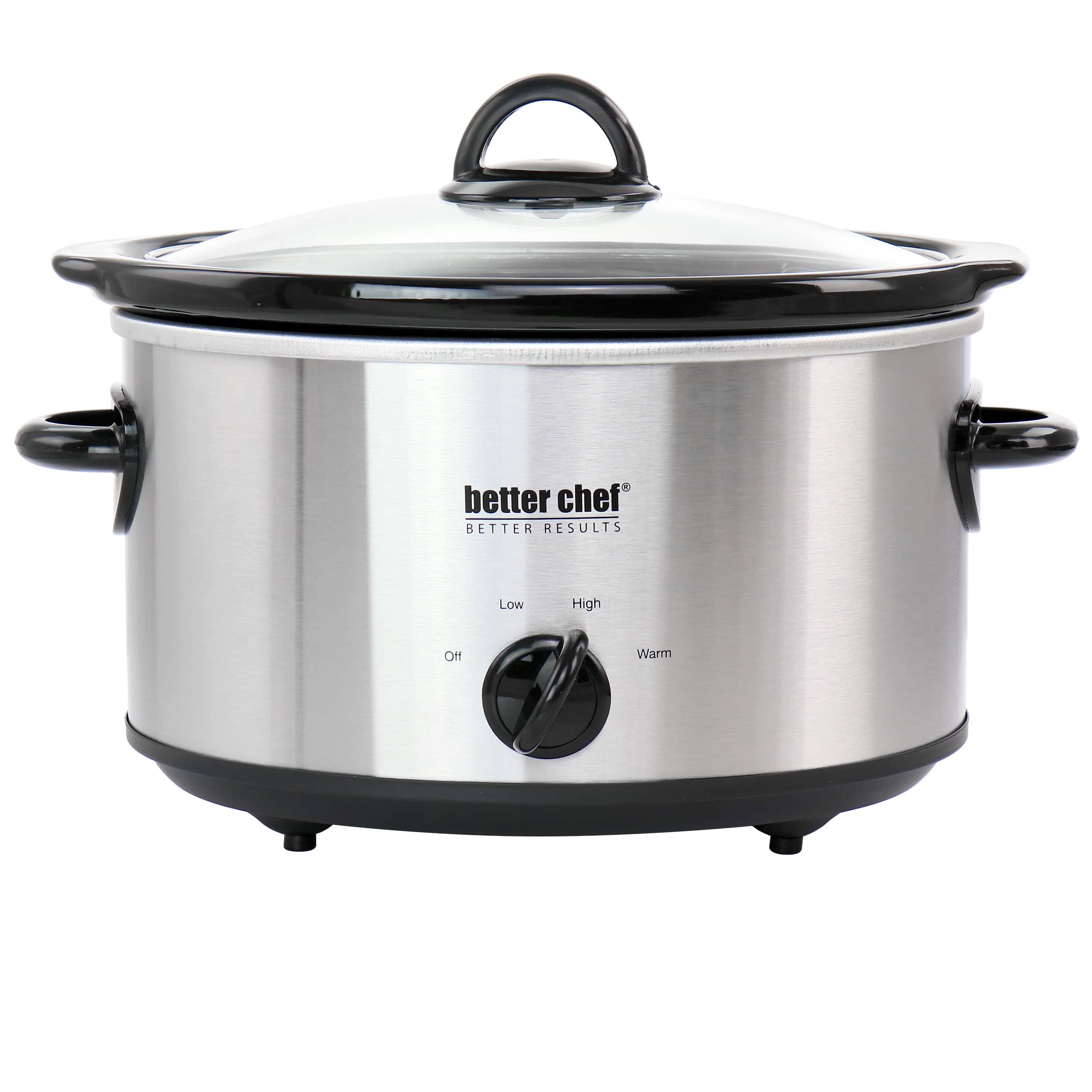 Better Chef - 4 Quart Oval Slow Cooker with Removable Stoneware Crock in Stainless Steel - Silver